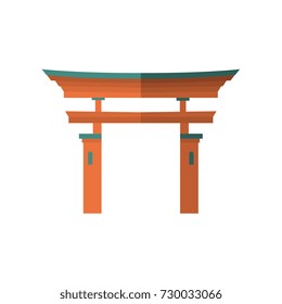 Japanese torii gate, national symbol, traditional structure, flat vector illustration isolated on white background. Flat style Japanese torii gate, national symbol, icon