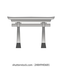 Puerta Torii japonesa. Símbolo realista de Japón, religión shinto. Arco sagrado de madera tori. Entrada antigua, patrimonio oriental y Lugar famoso. Arquitectura religiosa oriental. Ilustración vectorial