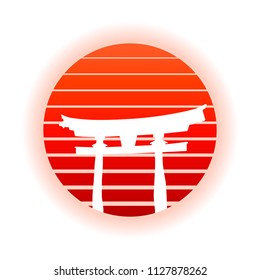 Japanese Torii Gate And Red Rising Sun. EPS10 Vector With Transparency