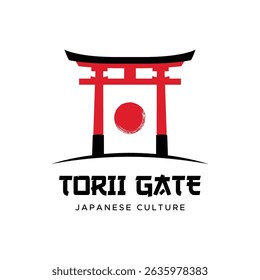 Japanese Torii Gate Red Sun modern style vector illustration logo design for fashion graphics, t-shirts, prints, posters, gifts, stickers