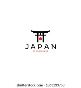 Japanese Torii Gate with Sun Logo Vector Design