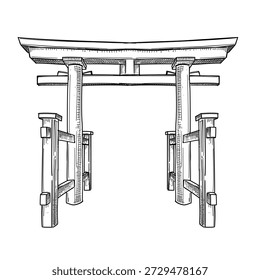 Japanische torii Gate Vektor Linie Kunst handgezeichnet Illustration