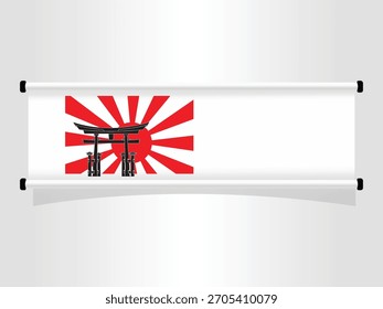Vector japonés de la puerta de Torii en el diseño de la bandera del sol naciente, Colores rojos y blancos