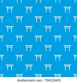 Japanese torii pattern repeat seamless in blue color for any design. Vector geometric illustration