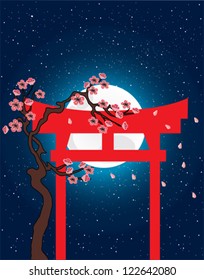 Japanese torii, spring, vector image
