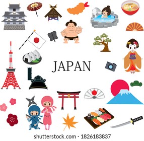 Japanese Tourism Illustration Icon Material Set