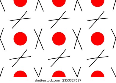 Japanese traditional abstraction. Red sun and chopsticks.  Oriental Asia. Trendy, stylish, fashionable, seamless vector pattern for design and decoration.