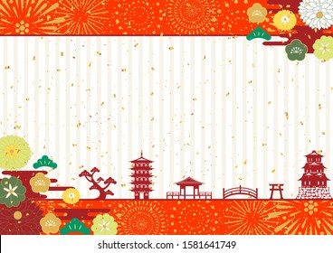 Japanese traditional  background  ancient city and flowers