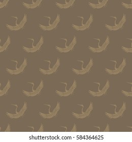 Japanese traditional crane seamless pattern in brown background
