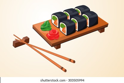 Japanese traditional cuisine, food, illustration set of sushi, rolls, fast food, sushi.
