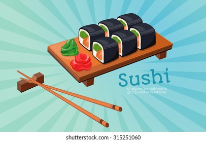 Japanese traditional cuisine, food, illustration set of sushi, rolls, fast food, sushi.