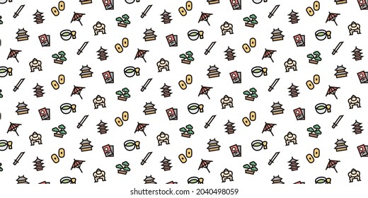 Japanese Traditional Culture Icon pattern background for website or wrapping paper (Color icon version)