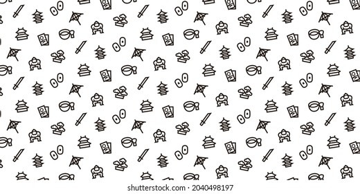 Japanese Traditional Culture Icon pattern background for website or wrapping paper (Monotone version)