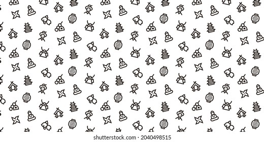 Japanese Traditional Culture Icon pattern background for website or wrapping paper (Monotone version)
