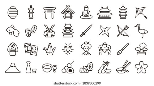 Japanese Traditional Culture Icon Set (Thin Line Version)