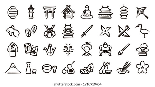 Conjunto de iconos de la cultura tradicional japonesa (versión de dibujo manual)