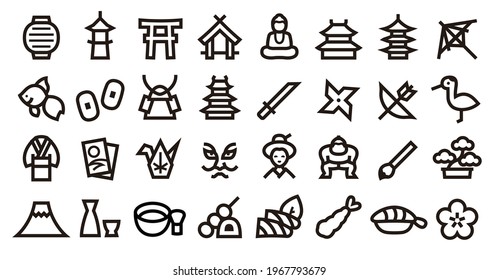 Japanese Traditional Culture Icon Set (Bold outline version)