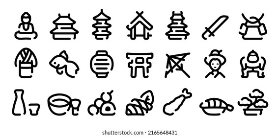 Japanese Traditional Culture Icon Set (Soft Bold Line Version)