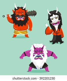 japanese traditional demon of asian folklore oni cartoon set