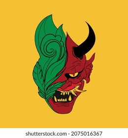 Japanese traditional demon mask illustration