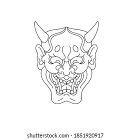 Dibujo vectorial del demonio tradicional japonés oni dragon kitsune hannya