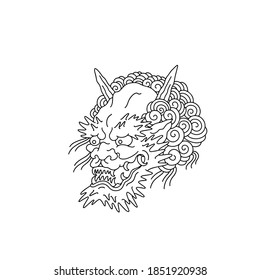 Japanese traditional demon oni dragon kitsune hannya vector illustration