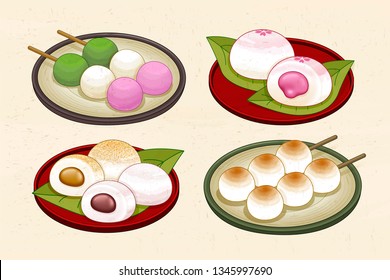 Japanese traditional dessert set with dango and mochi