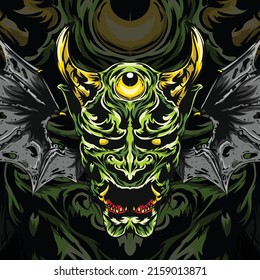 japanese traditional devil mask illustration