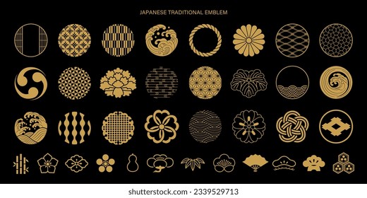Japanese traditional emblem and pattern icon collection.