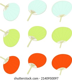 Japanese traditional fan or Uchiwa set.  vector illustration. 