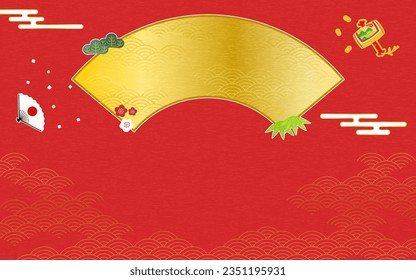 Japanese traditional fan-shaped material for New Year's first sale with Japanese Pattern Blue Sea Waves Background, Vector Illustration