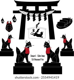 Japanese traditional festival
It's early morning.
Illustrated silhouette of Inari shrine and fox statue.