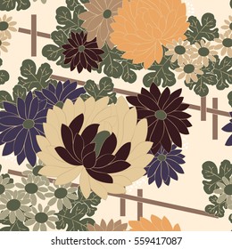 Japanese traditional floral kimono seamless pattern. Vector illustration