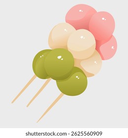 Japanese traditional food dango soft, colorful rice balls on a skewer