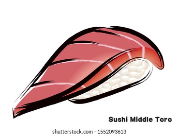 Japanese traditional food, sushi illustration. Medium Toro, tuna sushi, vector data.