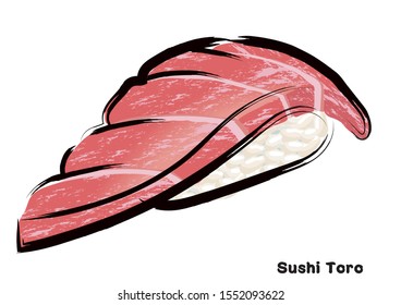 Japanese traditional food, sushi illustration. Toro, tuna sushi, vector data.