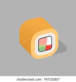 Japanese traditional food. Vector roll with salmon.