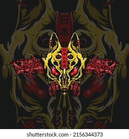 japanese traditional fox mask illustration