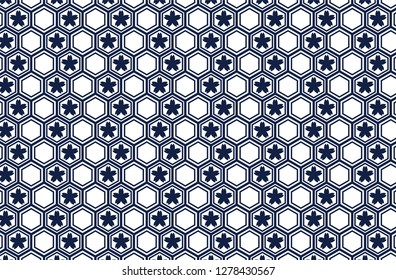 Japanese traditional geometric pattern with Sakura vector background