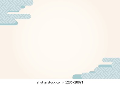 Japanese traditional  geometric pattern vector frame background blue
