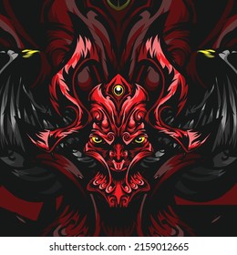 japanese traditional goat mask illustration