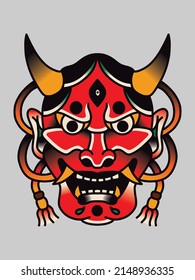 Japanese traditional hannya mask tattoo, vector EPS 10