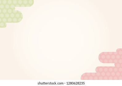 Japanese traditional  hexagonal geometric pattern vector frame background green and pink