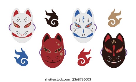 Japanese Traditional Inari Fox Festival Face Mask set