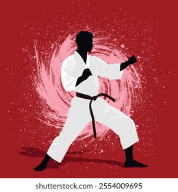 japanese traditional karate martial art stance silhouette poster design illustration.