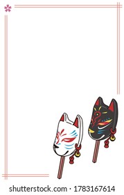 Japanese traditional Kitsune Fox mask with white background and copyspace. card frame.