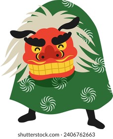 Japanese traditional lion dance vector illustration