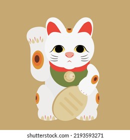 Japanese traditional lucky cat "MANEKI NEKO" which symbol of good luck. Traditional Japanese cat wishes for the money "Fortune" and happiness to come. Lucky cat symbol cartoon of simple style.