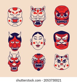 Japanese traditional mask demon style vector illustration background.