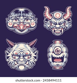 Japanese Traditional mask set vector art